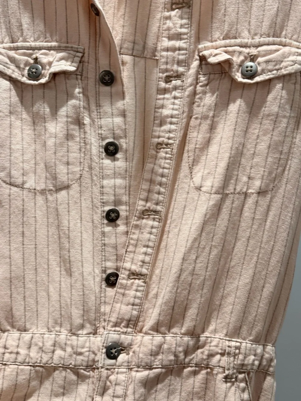 Free People Peach-Striped Utility Romper
